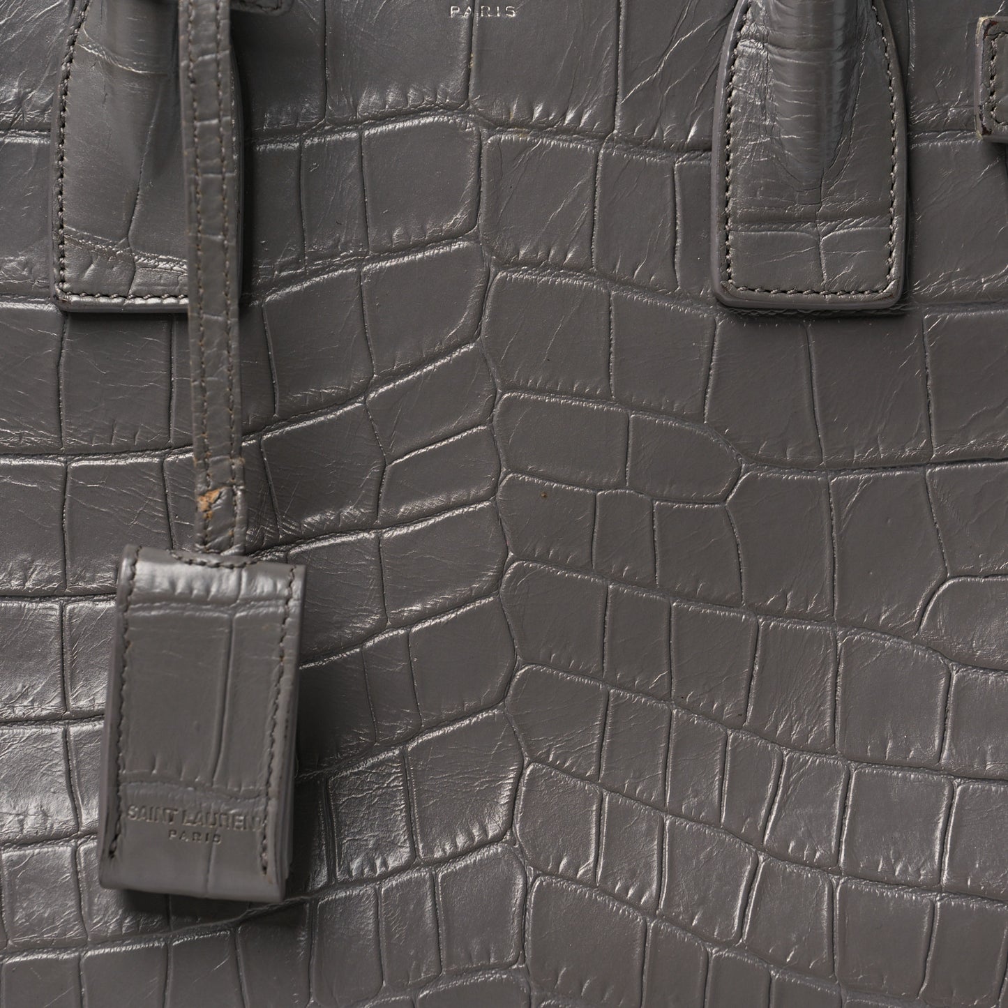 Calfskin Crocodile Embossed Baby Sac De Jour Fog