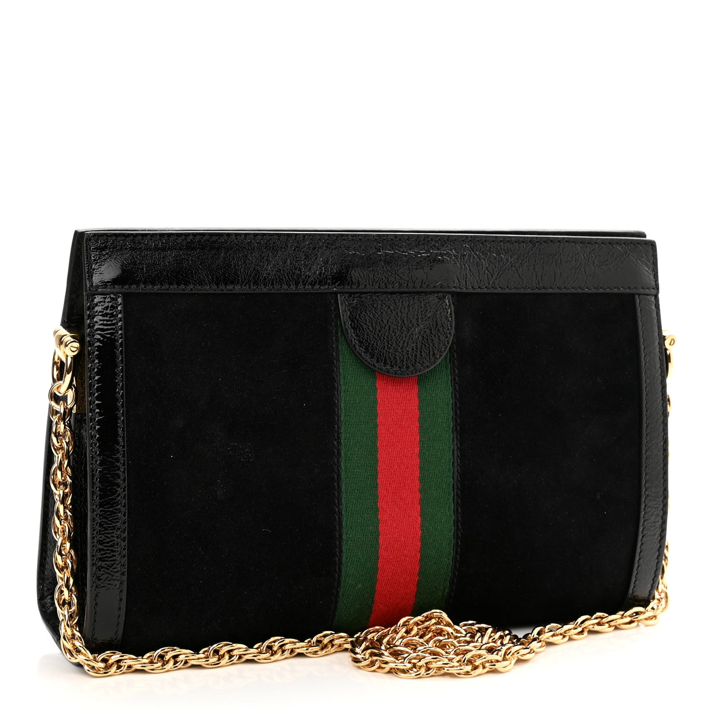 Suede Patent GG Web Small Ophidia Chain Shoulder Bag Black