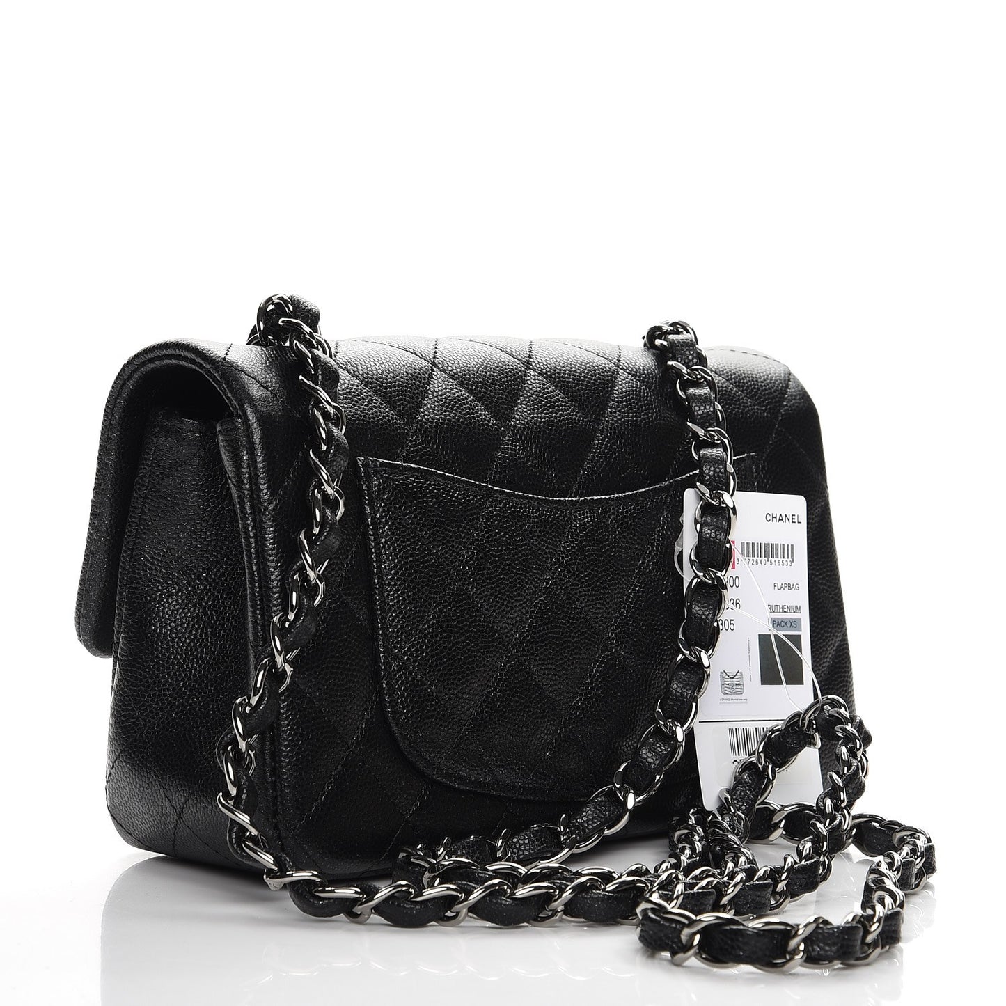 Iridescent Caviar Quilted Mini Rectangular Flap Black