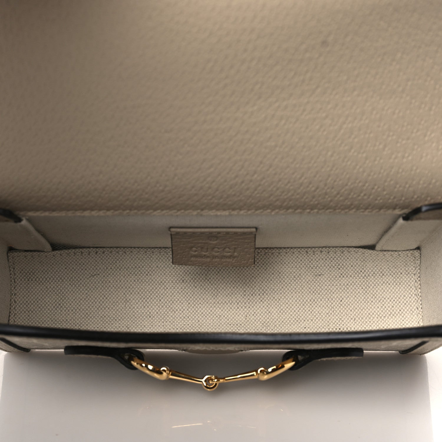 Gucci GG Supreme Monogram Textured Dollar Calfskin Mini Horsebit 1955 Shoulder Bag Beige Mystic White Oatmeal 4 of 10