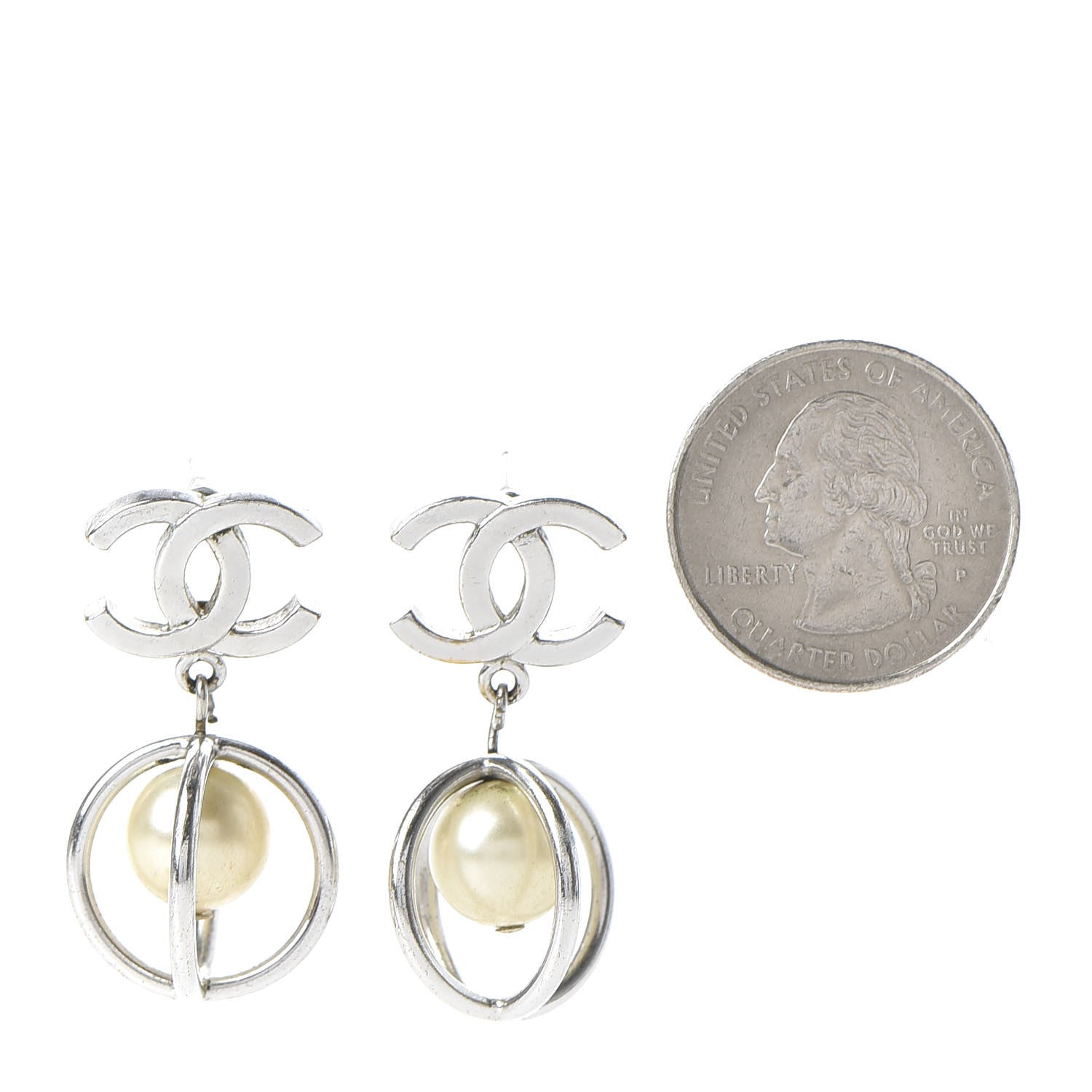 Chanel Pearl CC Drop Earrings Silver 2 of 4