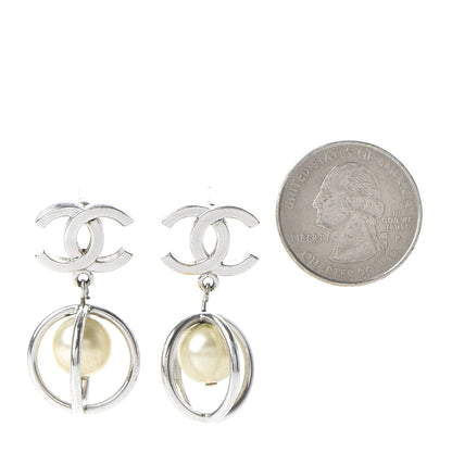 Chanel Pearl CC Drop Earrings Silver 2 of 4