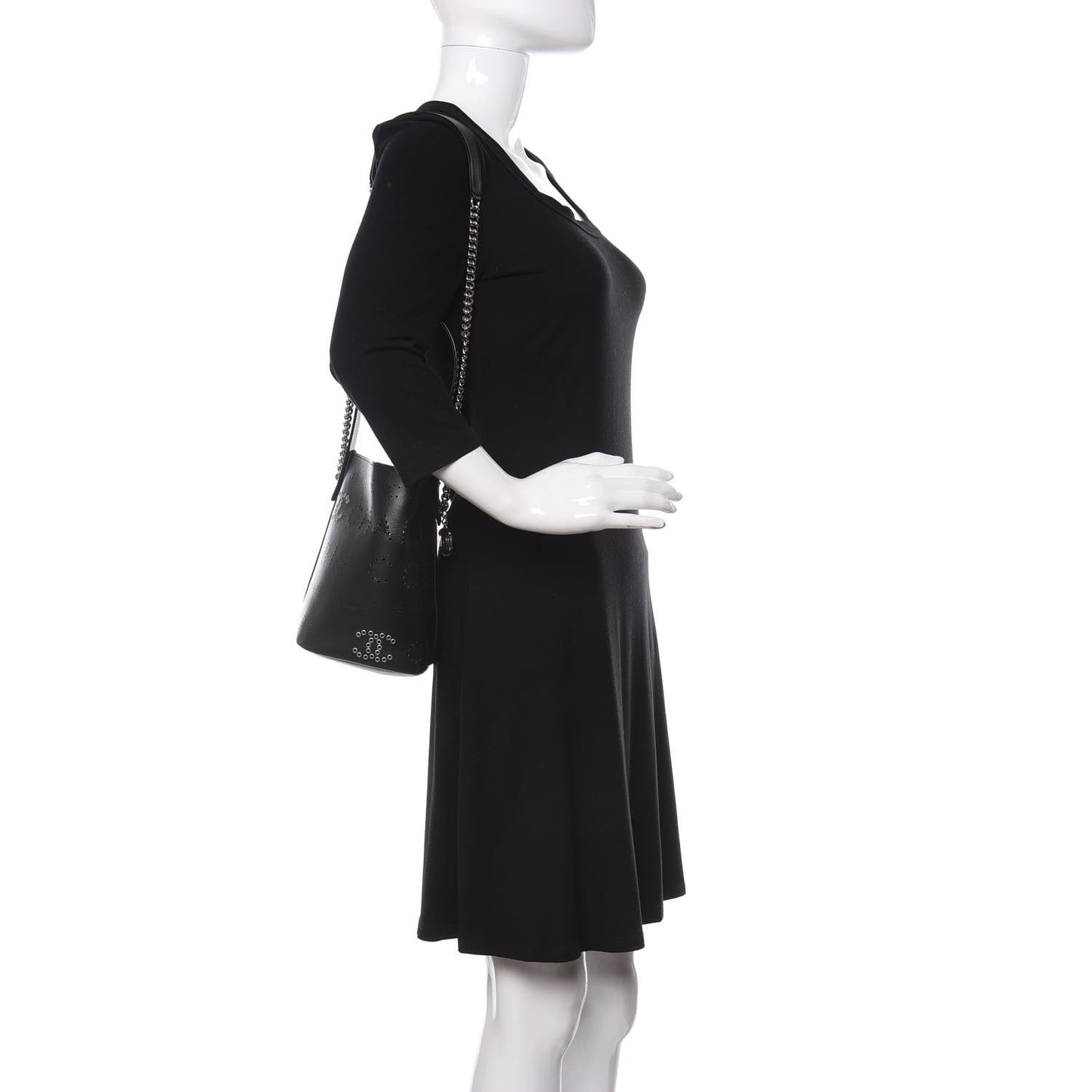Calfskin Tweed Small Piercing Light Bucket Bag Black