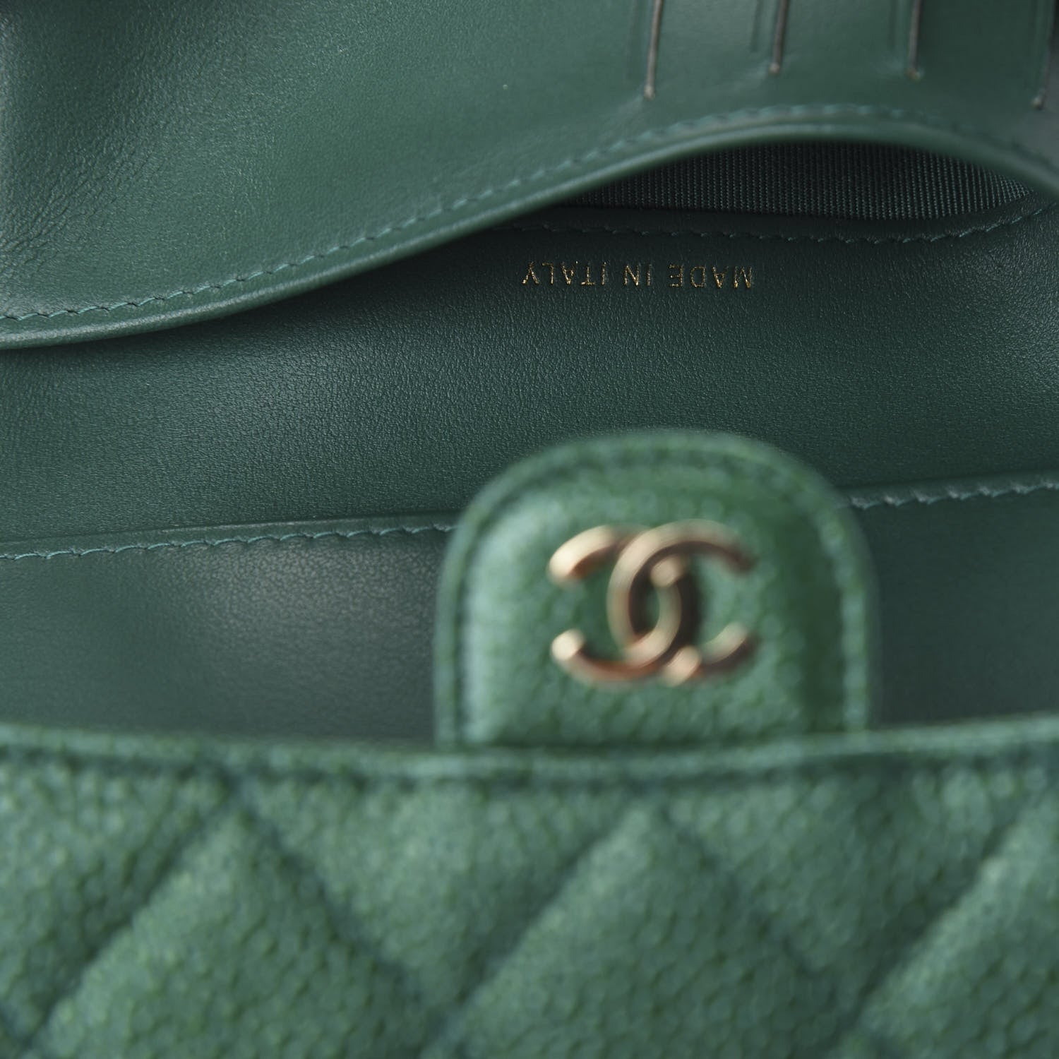 Chanel Metallic Caviar Quilted Medium Flap Wallet Green 9 of 10