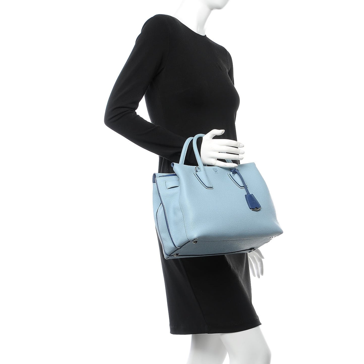 Grained Calfskin Medium Milla Tote Sky Blue