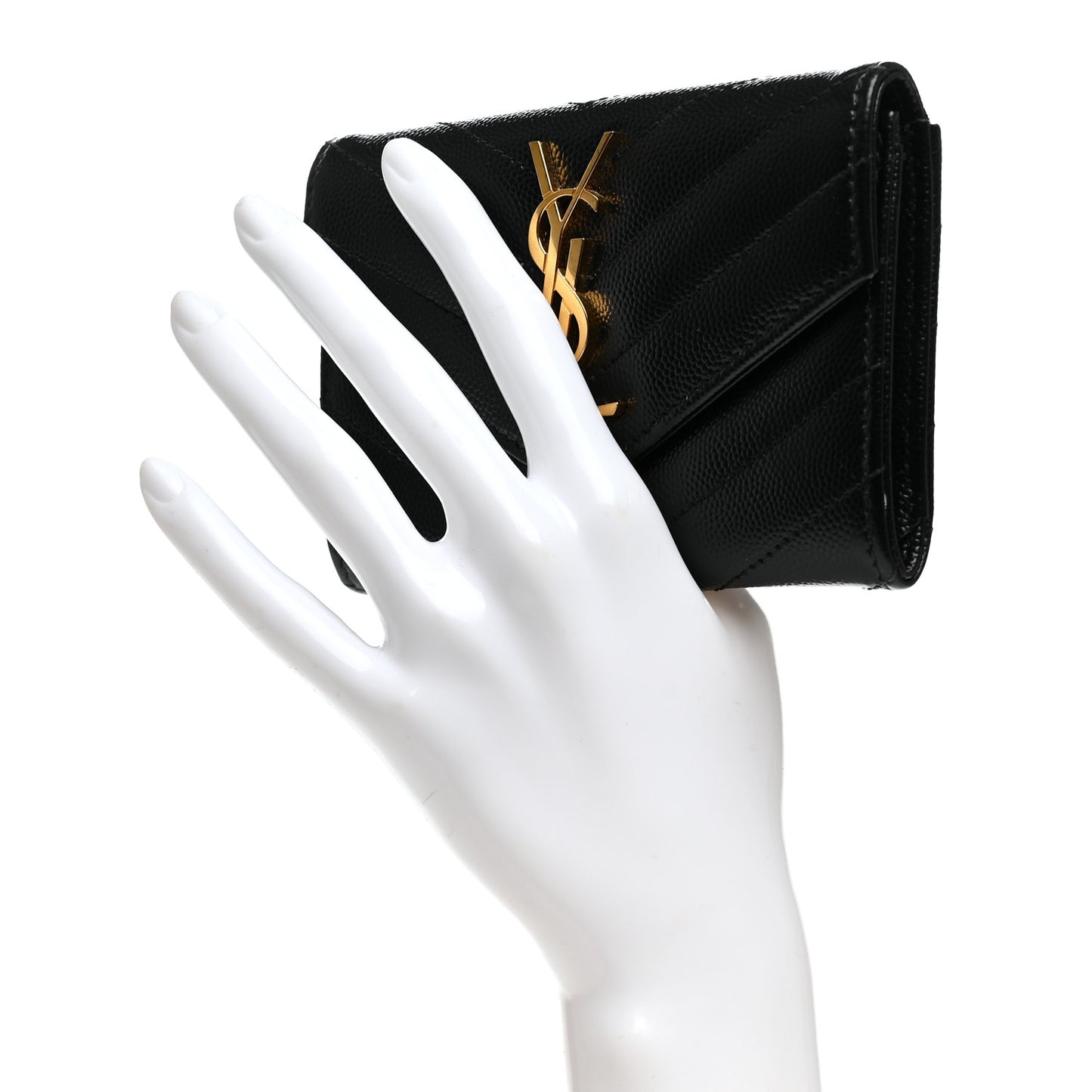 Grain De Poudre Matelasse Chevron Small Monogram Envelope Wallet Black