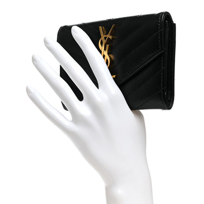 Saint Laurent Grain De Poudre Matelasse Chevron Small Monogram Envelope Wallet Black 2 of 7