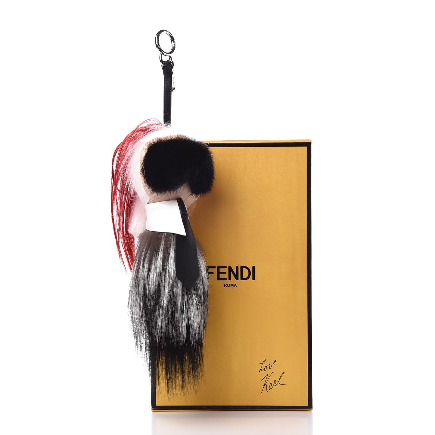 Fox Mink Goat Fur Nappa Karlito Bag Charm Black Foresta Rosso
