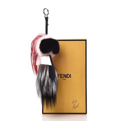 Fendi Fox Mink Goat Fur Nappa Karlito Bag Charm Black Foresta Rosso 6 of 6