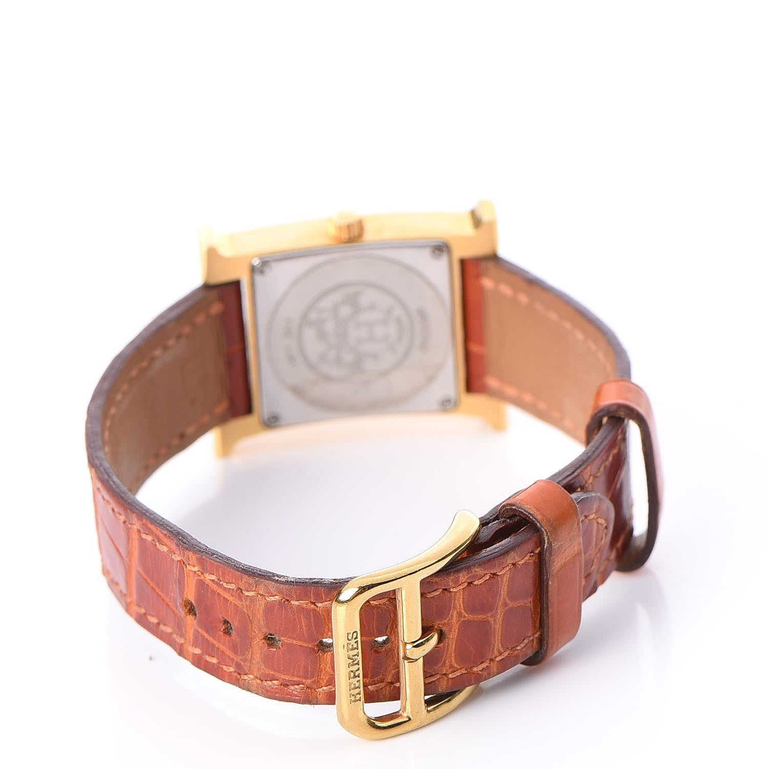 Hermes Stainless Steel Alligator 21mm Heure H Hour Quartz Watch Orange 4 of 9