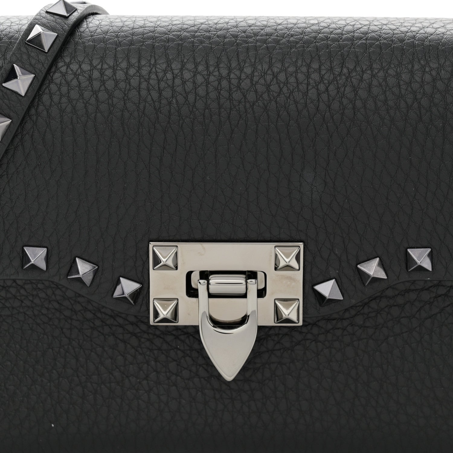 Valentino Garavani Pebbled Calfskin Monochrome Medium Rockstud Flip Lock Crossbody Bag Black 7 of 9