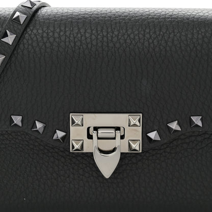 Valentino Garavani Pebbled Calfskin Monochrome Medium Rockstud Flip Lock Crossbody Bag Black 7 of 9
