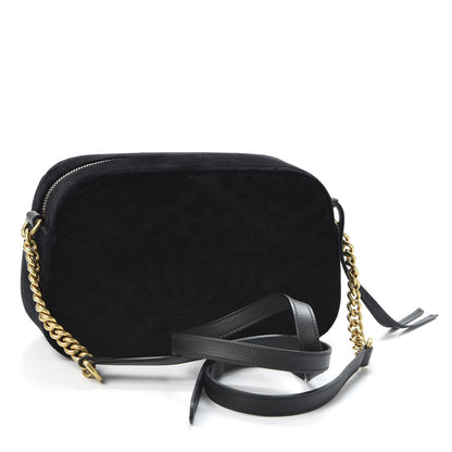Gucci Velvet Matelasse Deer Embroidered Small GG Marmont Chain Shoulder Bag Black 2 of 9