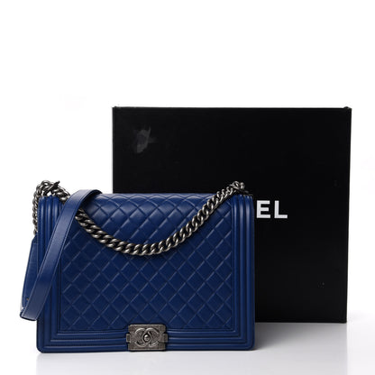 Chanel Lambskin Quilted Large Boy Flap Dark Blue 12 of 12