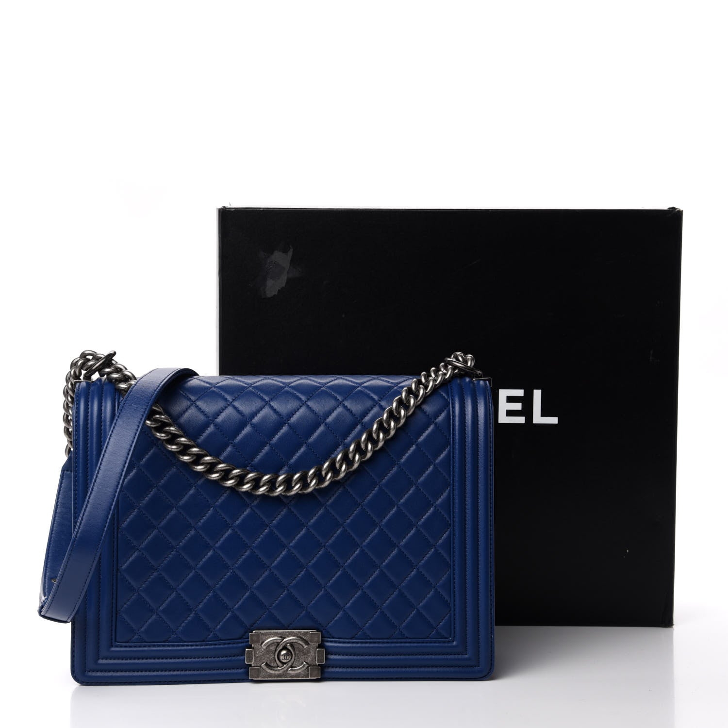 Chanel Lambskin Quilted Large Boy Flap Dark Blue 12 of 12