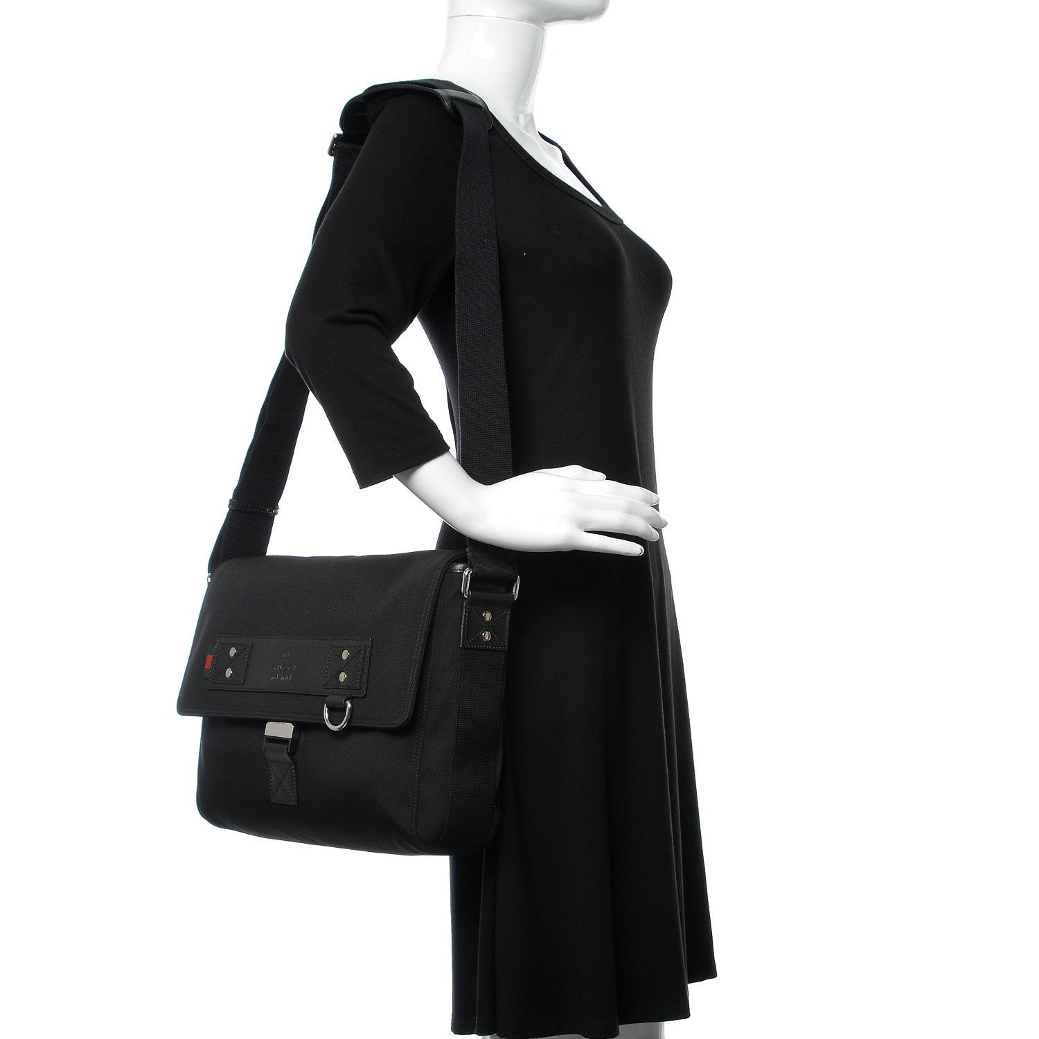 Gucci Canvas Web Medium Single Buckle Flap Messenger Bag Black 2 of 10