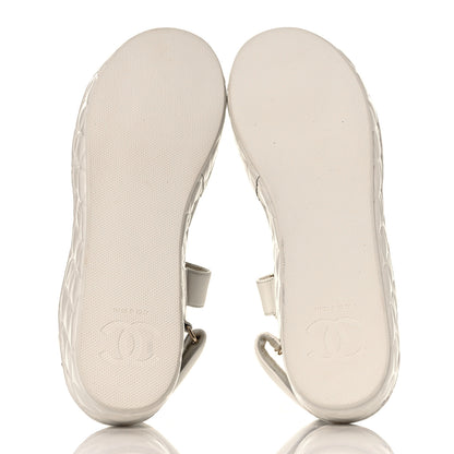 Chanel Shiny Calfskin Logo Platform Sandals 38 Ivory 6 of 10