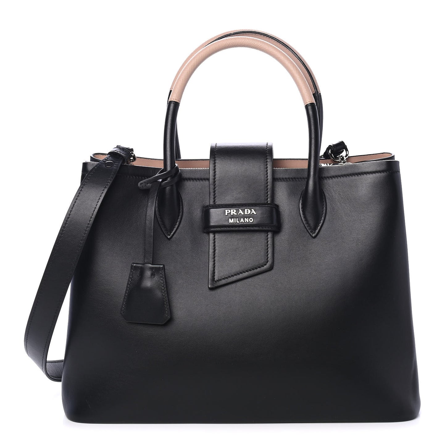 City Calf Saffiano Bi-Color Top Handle Tote Black Cammeo