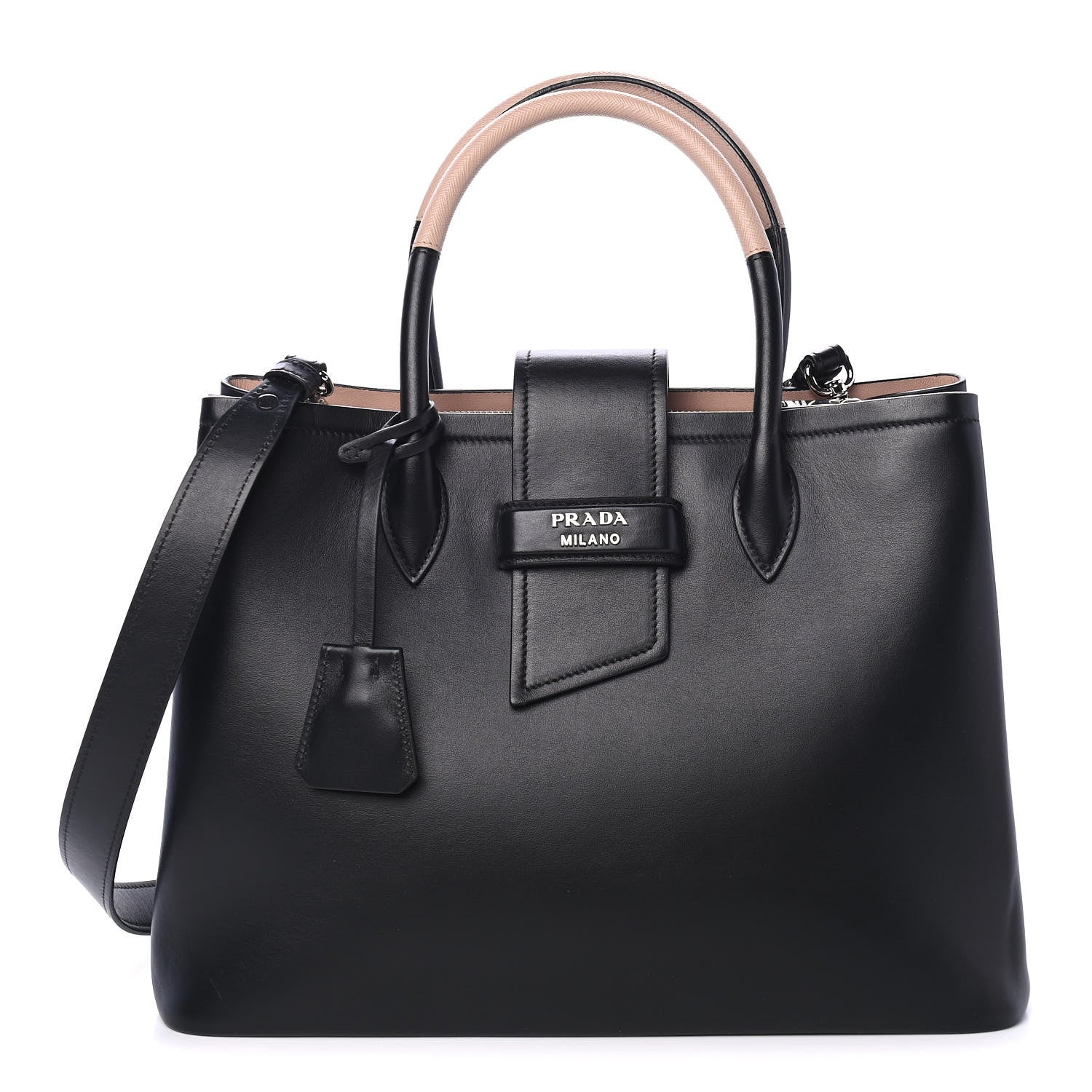 Prada City Calf Saffiano Bi-Color Top Handle Tote Black Cammeo 1 of 4