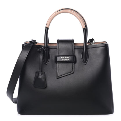 Prada City Calf Saffiano Bi-Color Top Handle Tote Black Cammeo 1 of 4