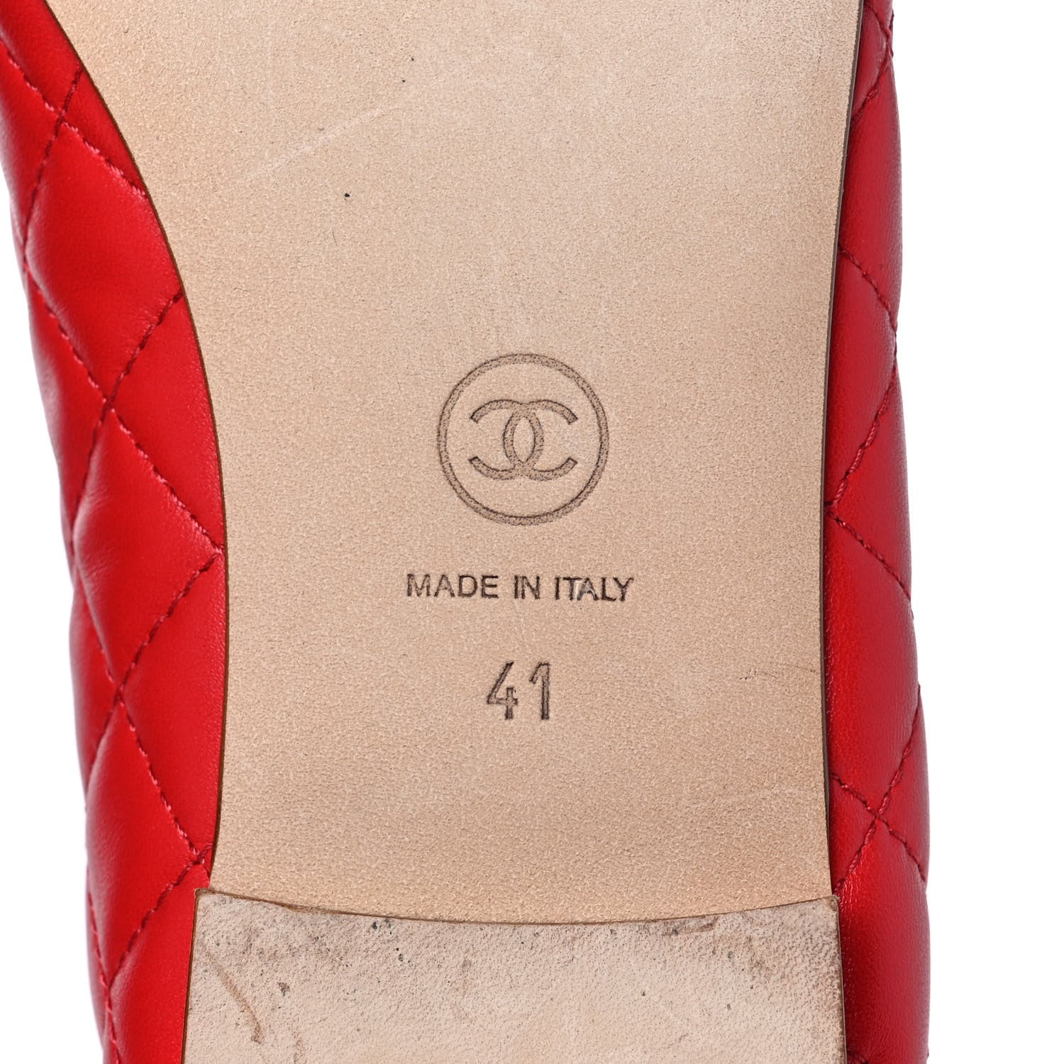 Chanel Lambskin Quilted CC Cap Toe Ballerina Flats 41 Red 6 of 8