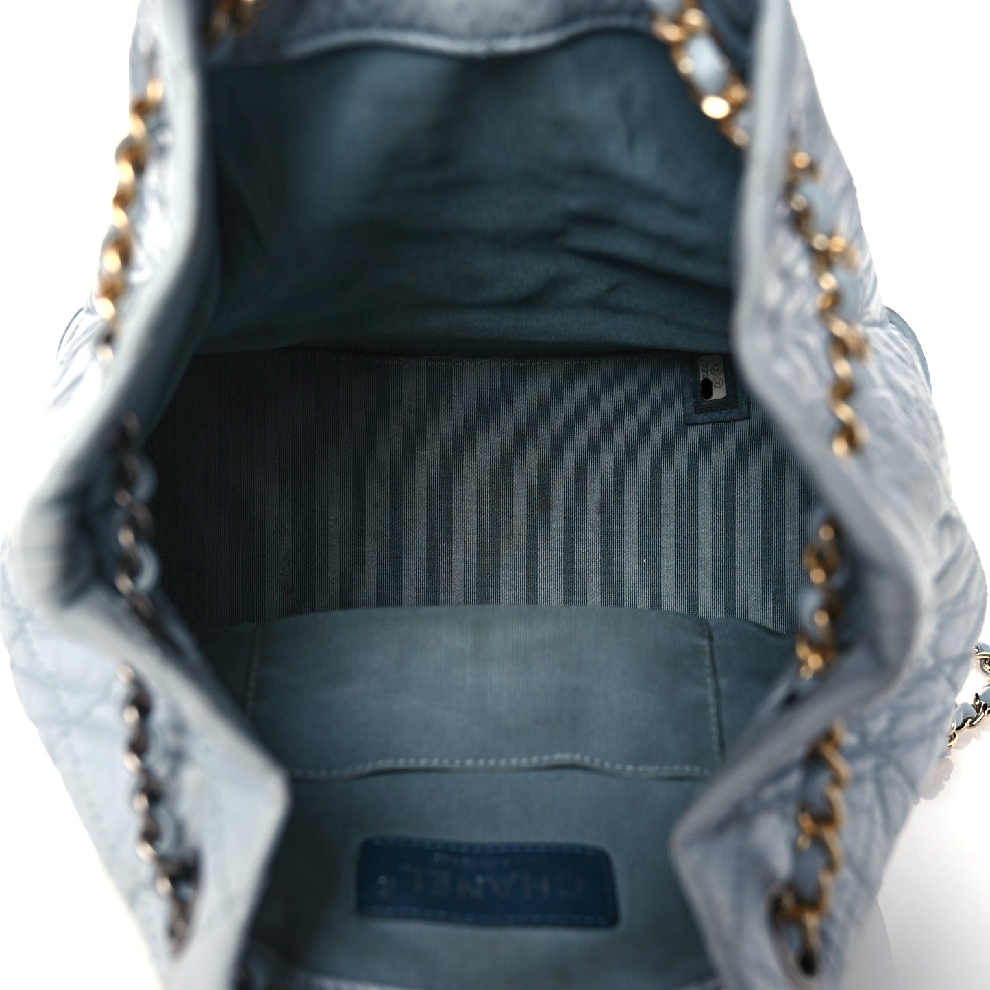 Aged Calfskin Quilted Small Gabrielle Backpack Light Blue