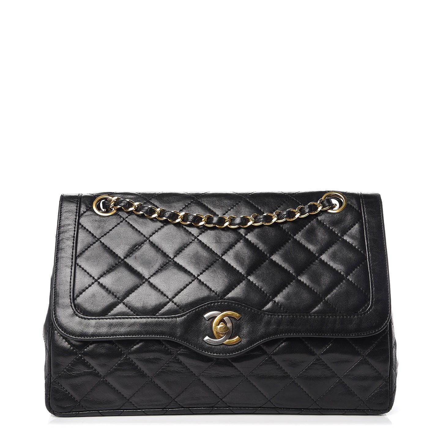 Lambskin Quilted Medium Double Flap Black
