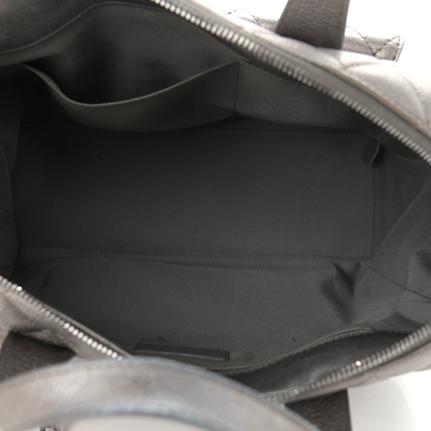 Metallic Grained Calfskin Quilted Large Casual Pocket Bowling Bag Silver