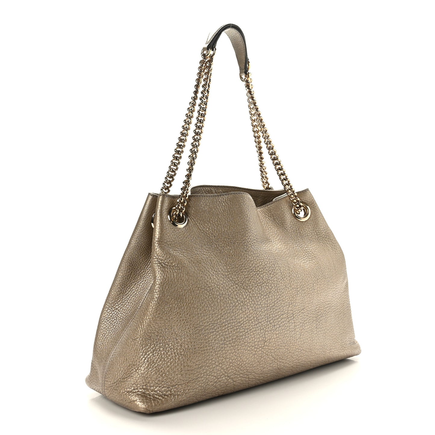 Metallic Pebbled Calfskin Medium Soho Chain Shoulder Bag Golden Beige