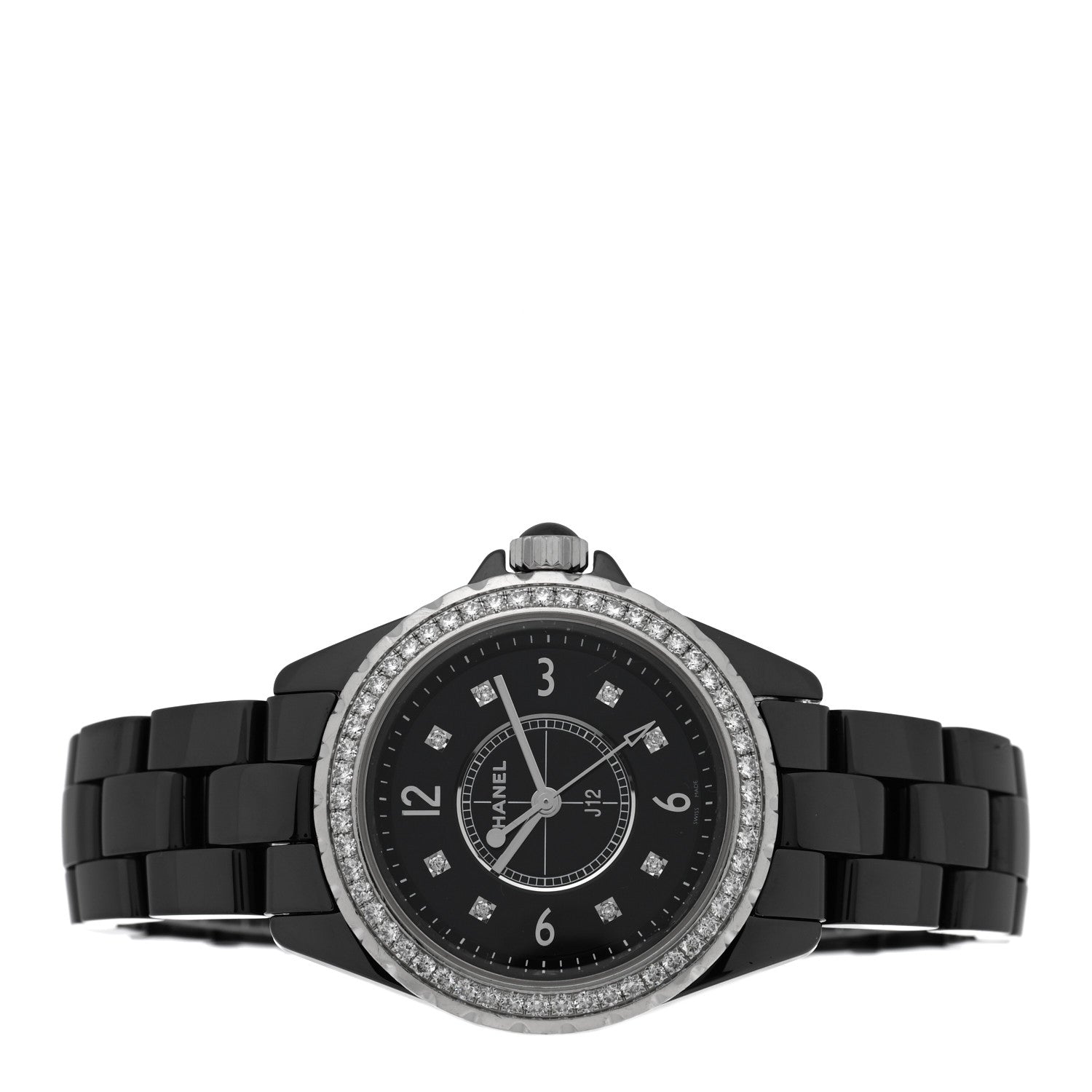 Chanel Stainless Steel Ceramic Diamond Bezel 33mm J12 Quartz Watch