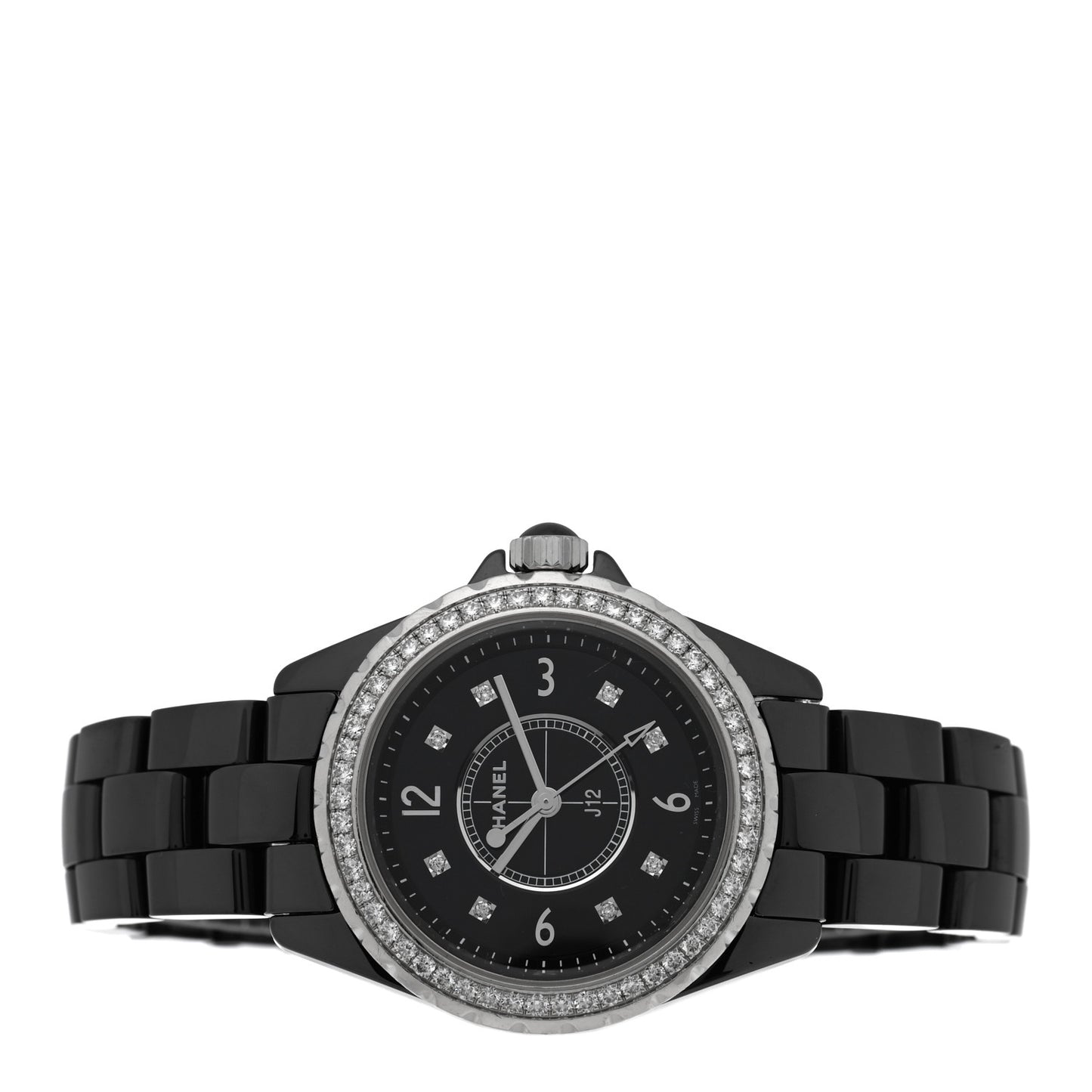Stainless Steel Ceramic Diamond Bezel 33mm J12 Quartz Watch Black