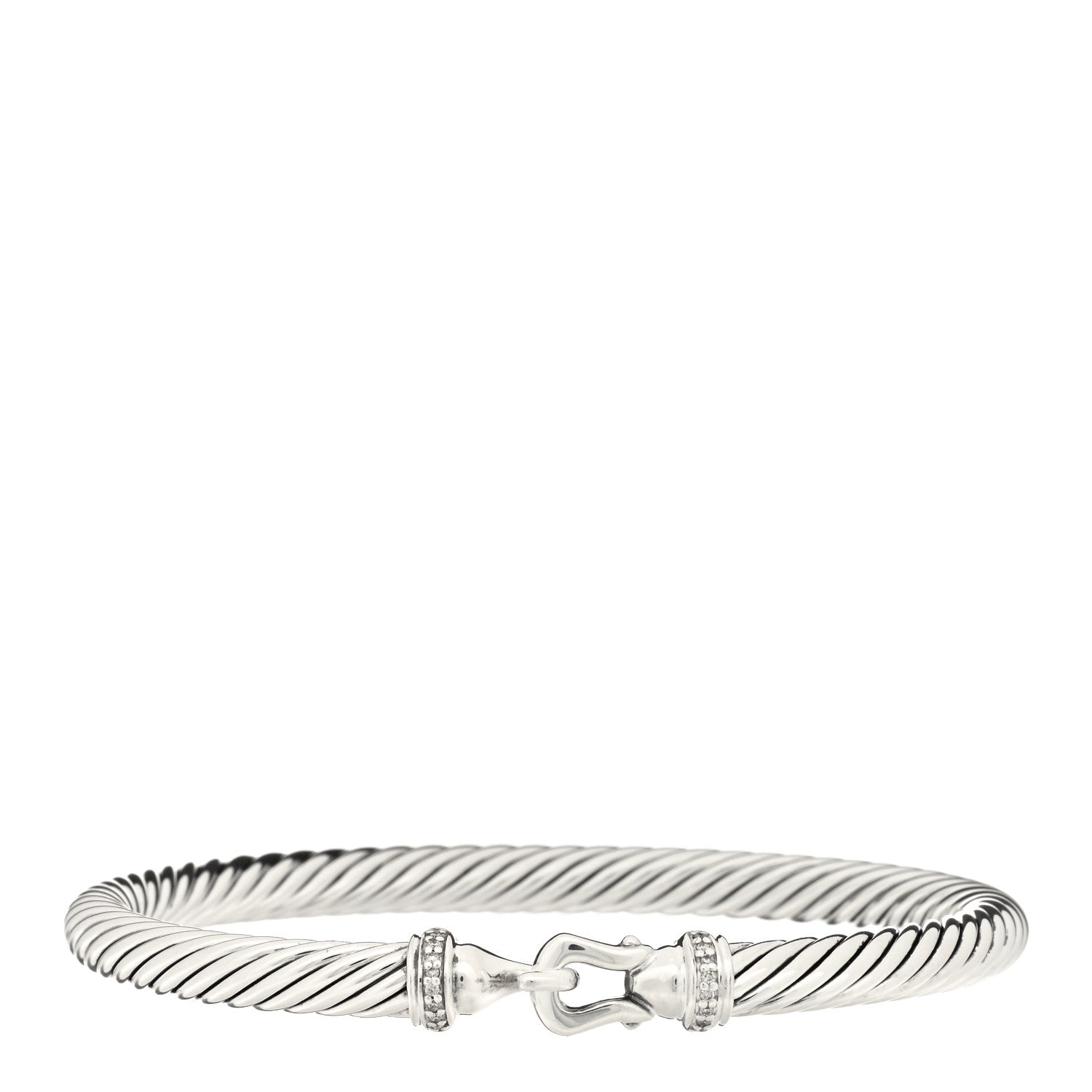 David Yurman Sterling Silver Diamond 5mm Cable Buckle Bracelet 1 of 3