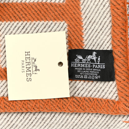 Hermes Wool Cashmere Signature Classic Avalon Blanket Ecru Potiron 3 of 3