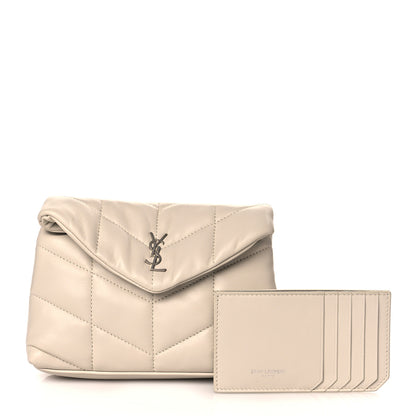 Saint Laurent Lambskin Monogram Loulou Puffer Pouch Clutch Crema Soft 1 of 9