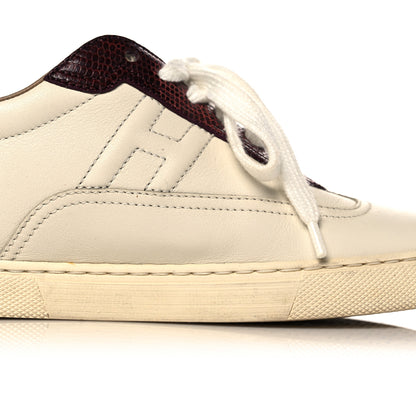 Hermes Calfskin Lizard Womens Quicker Sneakers 35 White Bordeaux 14 of 15