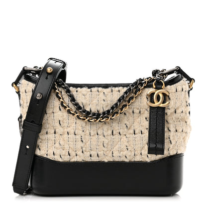 Chanel Tweed Calfskin Quilted Small Gabrielle Hobo Ivory Black 1 of 11