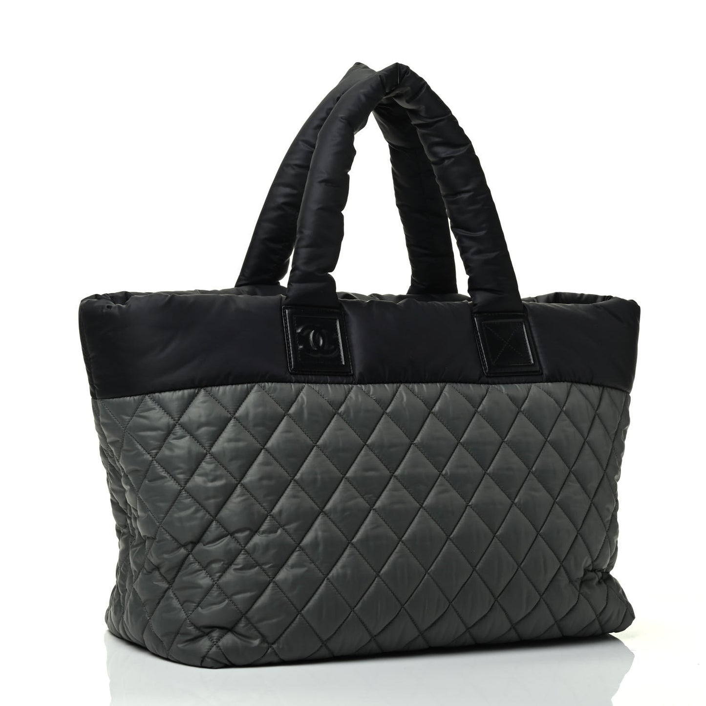 Nylon Quilted Medium Coco Cocoon Reversible Tote Black Grey