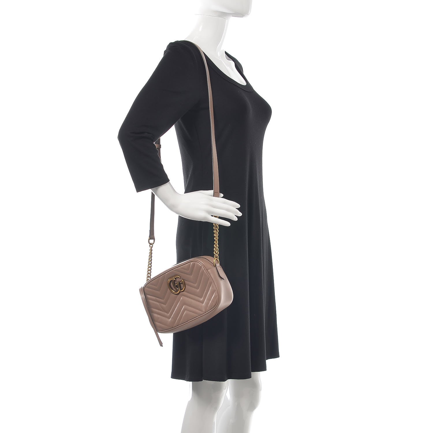 Gucci Calfskin Matelasse Small GG Marmont Chain Shoulder Bag Taupe 2 of 8