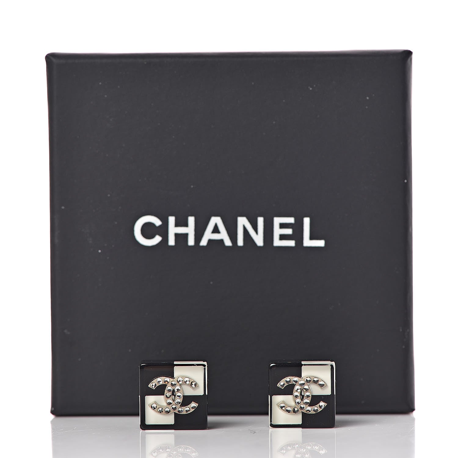 Chanel Resin Crystal CC Earrings Black White Gold 6 of 6