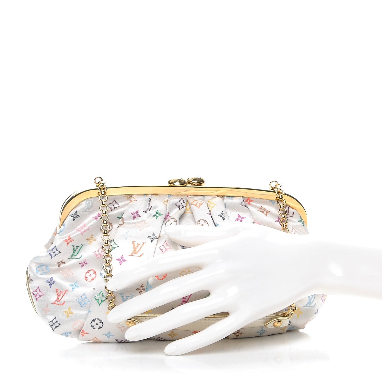Louis Vuitton Satin Monogram Multicolor Aumoniere Clutch White 3 of 11