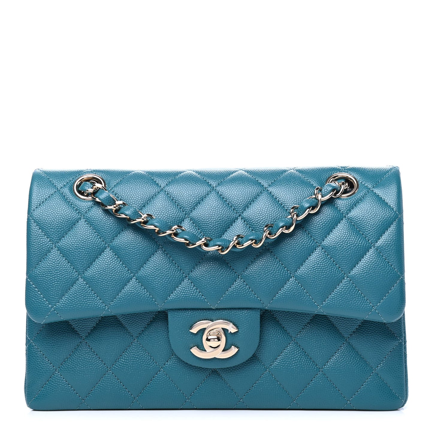 Caviar Quilted Small Double Flap Green