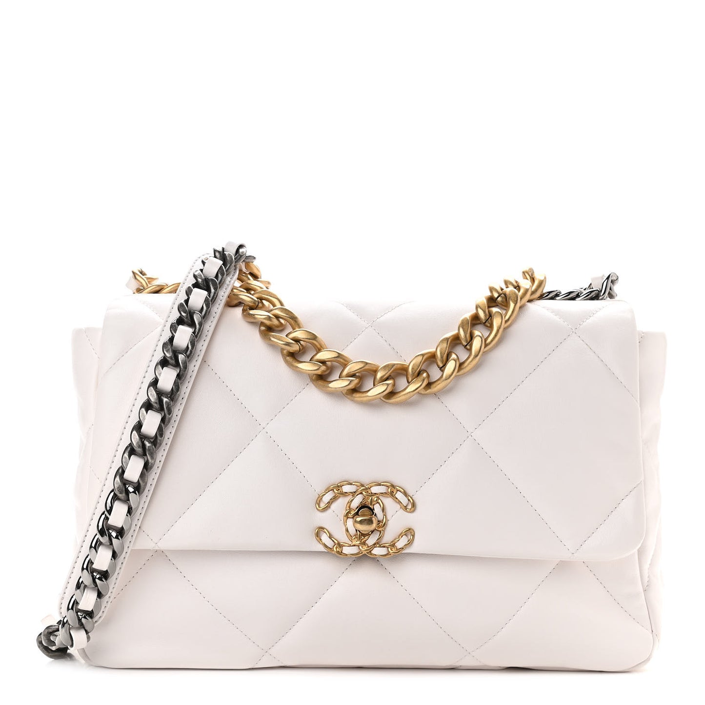 Lambskin Quilted Large Chanel 19 Flap White