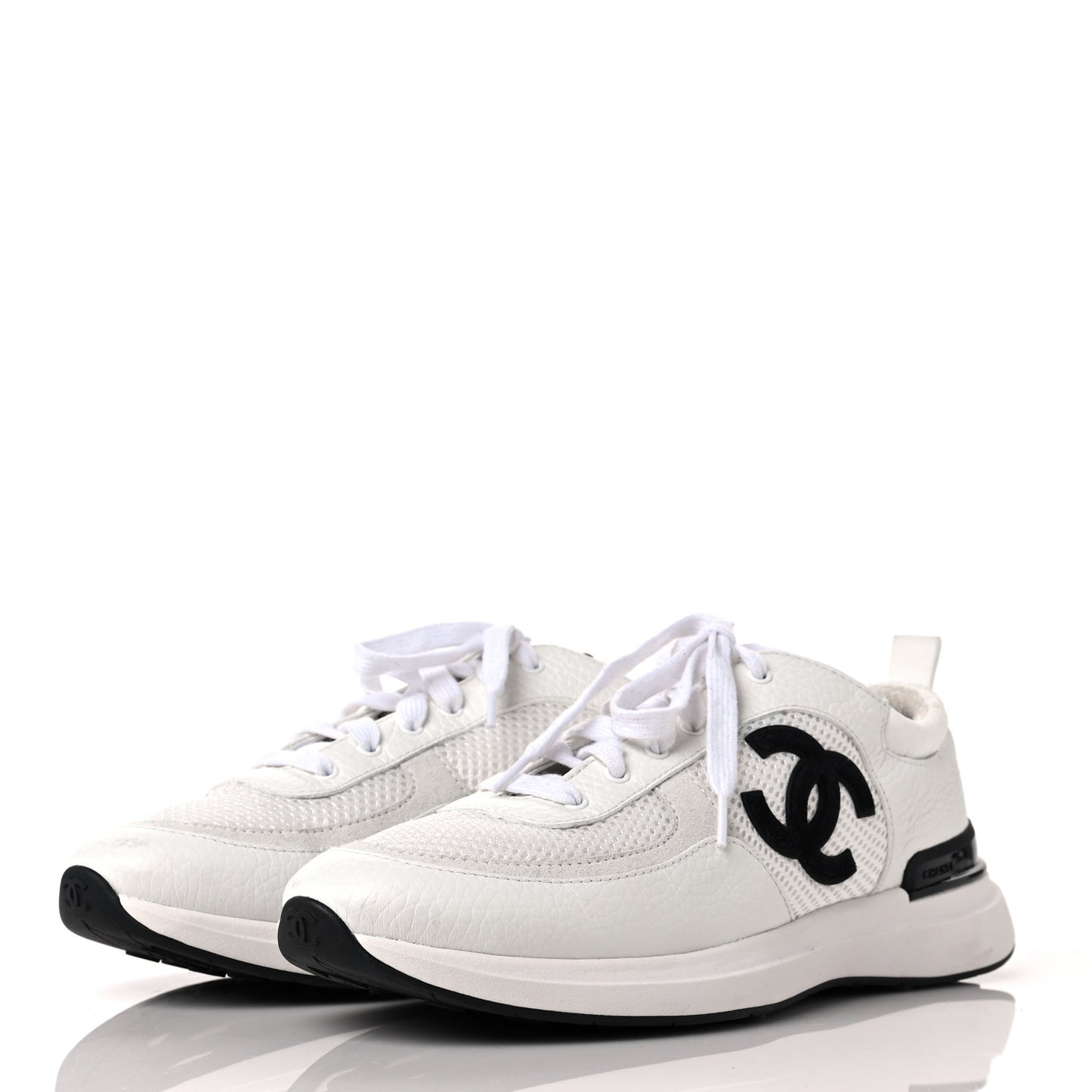 Mesh Suede Calfskin Grained Calfskin Womens CC Sneakers 40 White Black