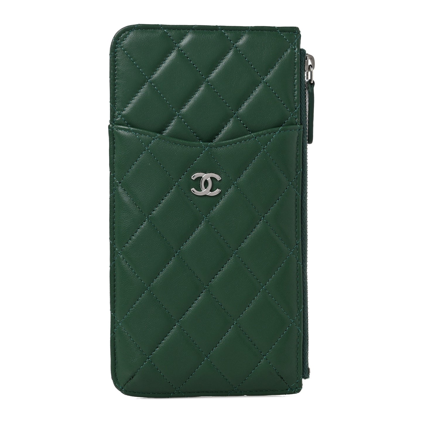 Lambskin Quilted Classic Flat Wallet Pouch Green