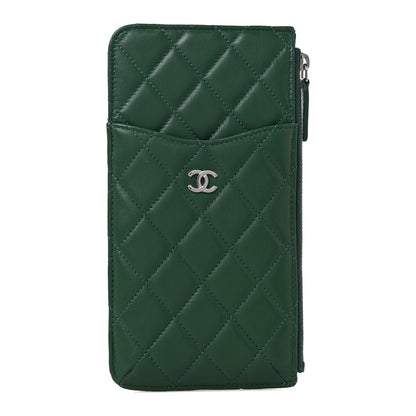 Chanel Lambskin Quilted Classic Flat Wallet Pouch Green 1 of 7