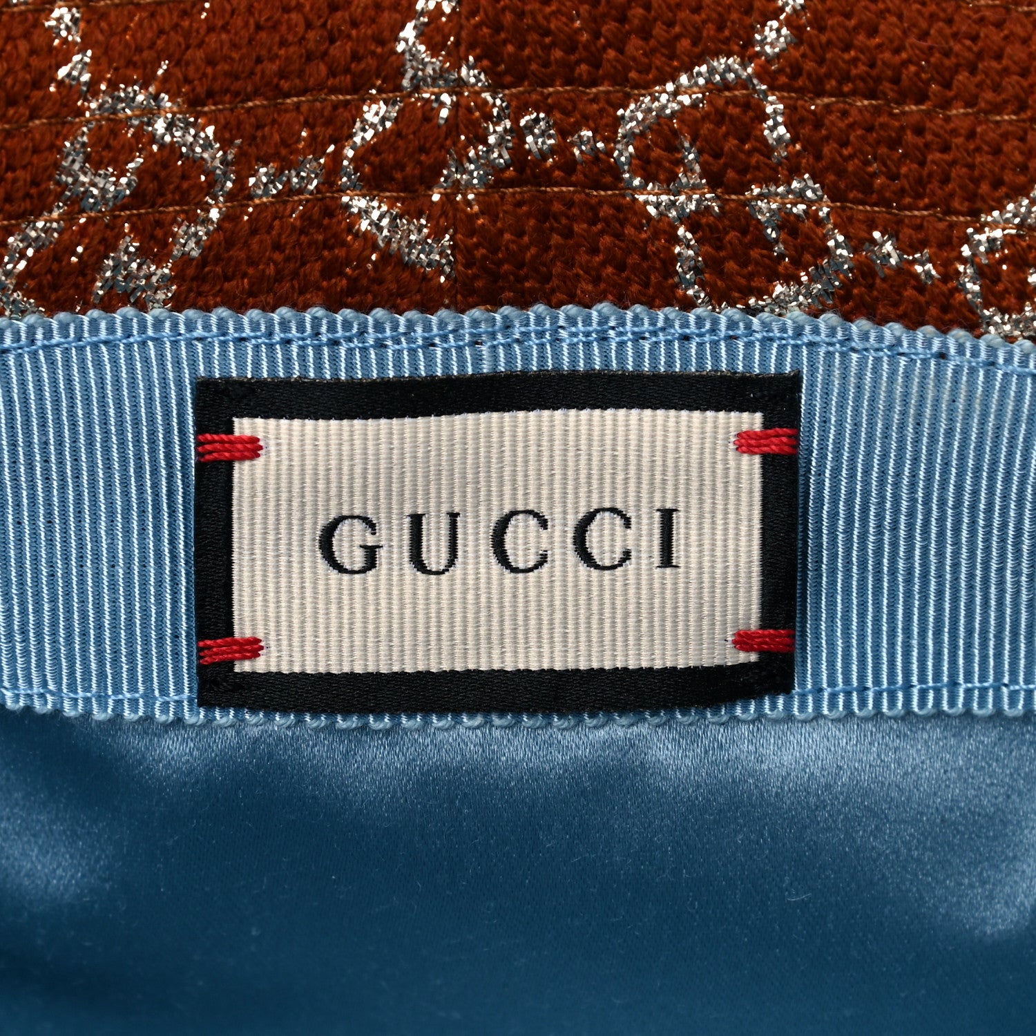 Gucci Canvas Lame GG Monogram Bucket Hat L Burnt Orange Silver 5 of 6