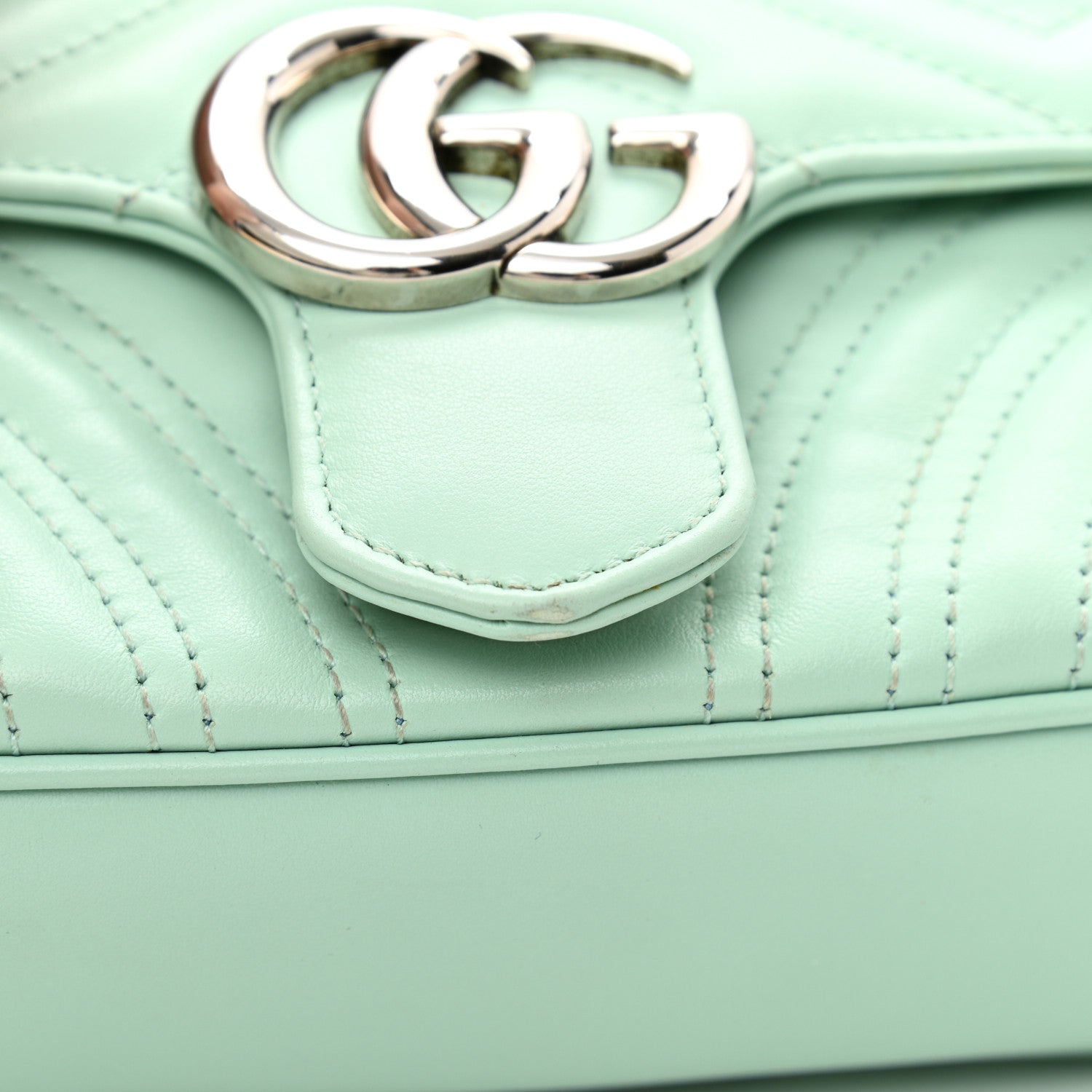 Gucci Calfskin Matelasse Mini GG Marmont Shoulder Bag Water Green 11 of 12