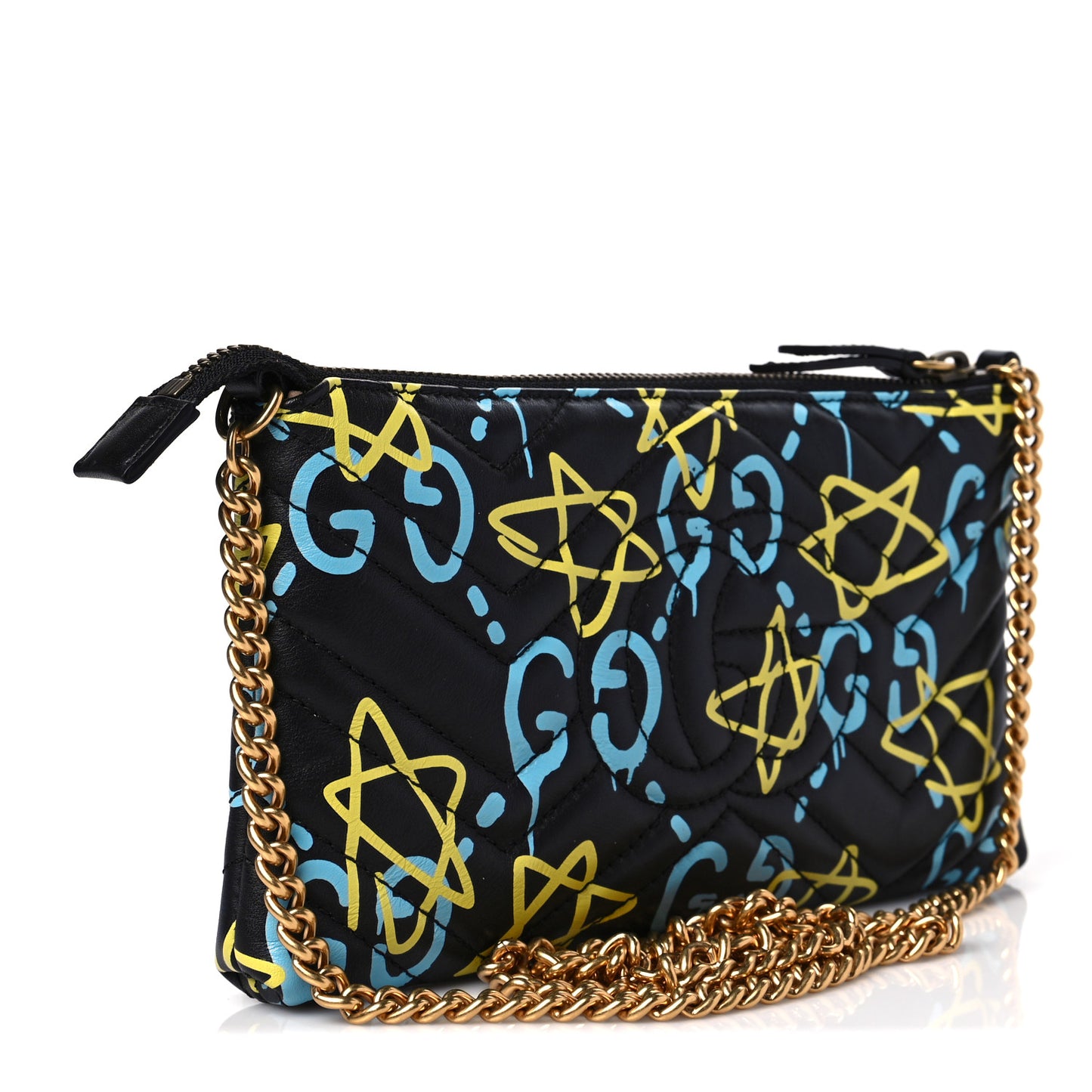 Calfskin Matelasse Printed Mini GucciGhost GG Marmont Chain Bag Black New Acquamarine