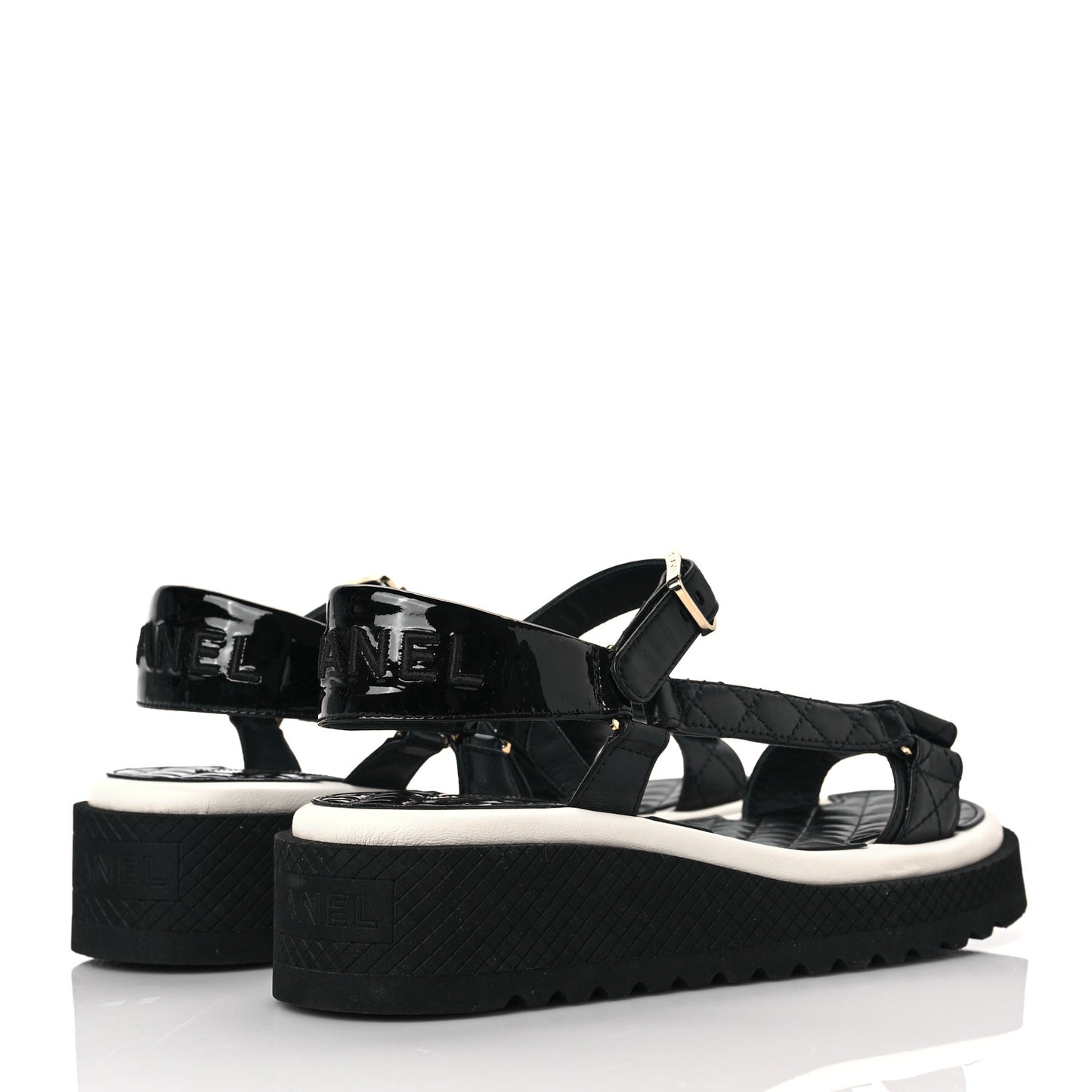 Lambskin Logo Platform Sandals 37 Black White