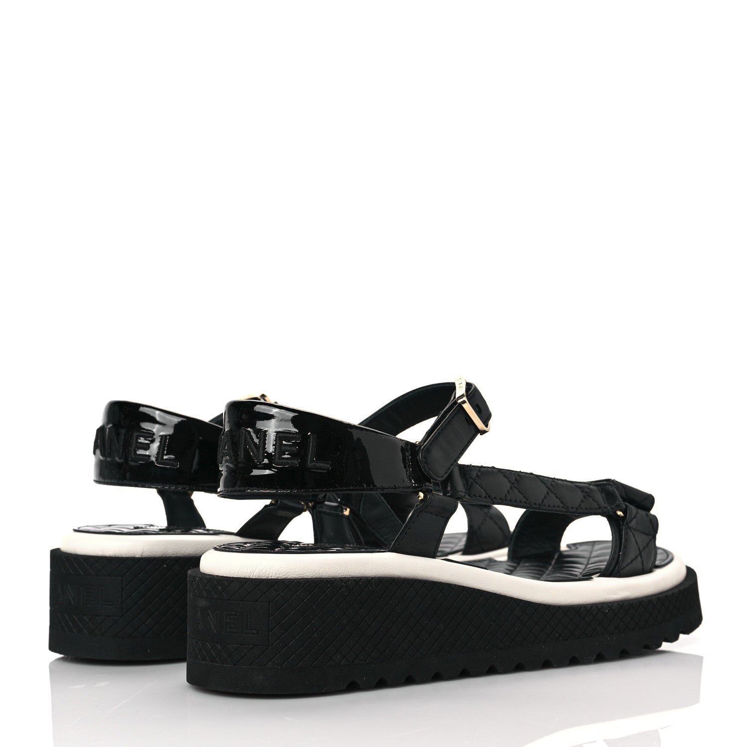 Chanel Lambskin Logo Platform Sandals 37 Black White 4 of 8